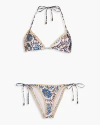 Zimmermann Crochet-trimmed floral-print triangle bikini - Pink Pink