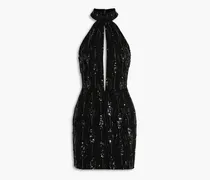 Merav cutout embellished crepe de chine mini dress - Black