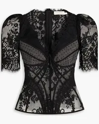 Zimmermann Gathered cotton-blend lace top - Black Black