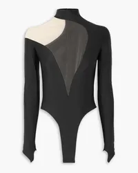 Thierry Mugler Illusion asymmetric tulle-paneled stretch-jersey bodysuit - Black Black