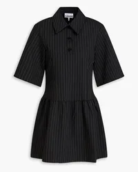 Ganni Gathered pinstriped twill mini dress - Black Black