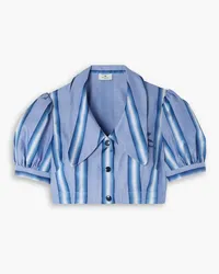 Etro Cropped embroidered striped cotton and silk-blend shirt - Blue Blue