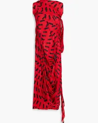 Maison Margiela Draped printed silk-blend chiffon midi dress - Red Red