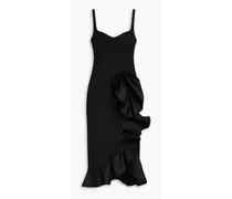 Ruffled wool-blend crepe dress - Black