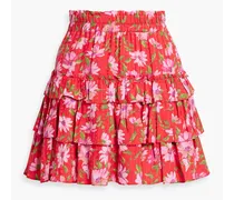 Corbett tiered floral-print jacquard mini skirt - Red