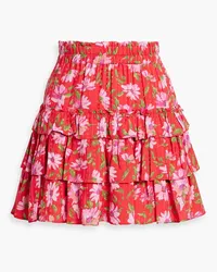 LoveShackFancy Corbett tiered floral-print jacquard mini skirt - Red Red