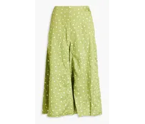 Crinkled polka-dot satin midi skirt - Green