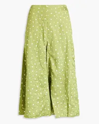 Ganni Crinkled polka-dot satin midi skirt - Green Green