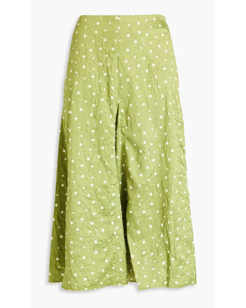 Ganni Crinkled polka-dot satin midi skirt - Green Green