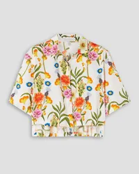 Borgo De Nor Alani cropped cutout floral-print cotton-poplin shirt - White White