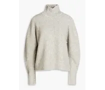 Mélange bouclé-knit wool-blend turtleneck sweater - Gray