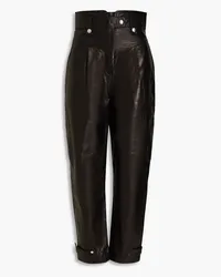 IRO Cropped pleated crinkled-leather tapered pants - Black Black