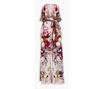 Strapless printed silk crepe de chine wide-leg jumpsuit - Pink