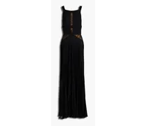 Embellished pleated crepe gown - Black