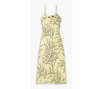 Embellished printed silk-jacquard midi dress - Yellow