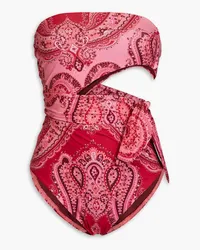 Zimmermann Separates Sculpt cutout paisley-print bandeau swimsuit - Pink Pink