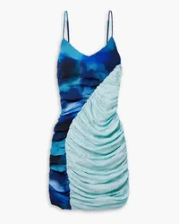 AHLUWALIA Solange paneled jacquard and tie-dyed jersey mini dress - Blue Blue