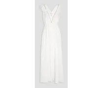 Gathered bead-embellished cotton-blend poplin maxi dress - White