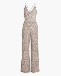 Alice + Olivia Alice Olivia - Chain-trimmed embellished crepe jumpsuit - Gray Gray