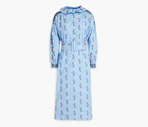Embroidered organic cotton-poplin midi shirt dress - Blue