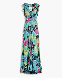 Diane von Furstenberg Sean ruffled floral-print stretch-mesh maxi dress - Blue Blue