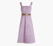 Belted cotton-blend twill midi dress - Purple
