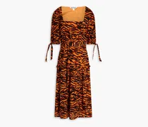 Yosline gathered tiger-jacquard midi dress - Animal print