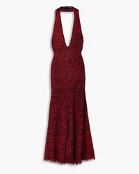 Proenza Schouler Open-back frayed knitted halterneck maxi dress - Red Red