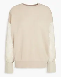 Brunello Cucinelli Silk organza-paneled ribbed cashmere sweater - Neutral Neutral