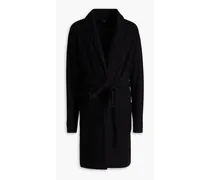 Brushed waffle-knit cotton and cashmere-blend robe - Black