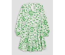 Alexa floral-print Swiss-dot textured cotton-blend mini dress - Green
