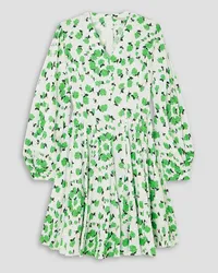 EMILIA WICKSTEAD Alexa floral-print textured Swiss-dot cotton-blend mini dress - Green Green