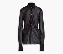 Gathered stretch-silk chiffon shirt - Black
