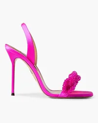 Aquazzura Chain of Love 105 crystal-embellished satin slingback sandals - Pink Pink