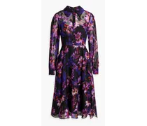 Draped floral-print fil coupé chiffon shirt dress - Purple