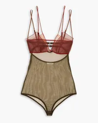 Nensi Dojaka Cutout tulle and organza bodysuit - Brown Brown