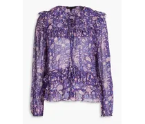Loleta ruffled floral-print crepe de chine blouse - Purple