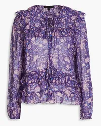 Maje Ruffled floral-print crepe de chine blouse - Purple Purple