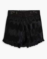 Philosophy Di Lorenzo Serafini Lace-paneled plissé-satin shorts - Black Black