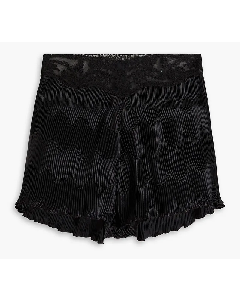 Philosophy Di Lorenzo Serafini Lace-paneled plissé-satin shorts - Black Black