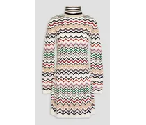 Striped knitted mini turtleneck dress - White