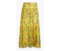 Tiered floral-print silk-georgette midi skirt - Yellow