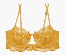 Ambra cutout stretch-corded lace underwired balconette bra - Yellow