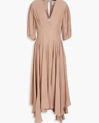 TOVE Veda gathered silk-crepon midi dress - Neutral Neutral