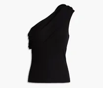One-shoulder ribbed Lyocell TENCEL™-blend jersey top - Black
