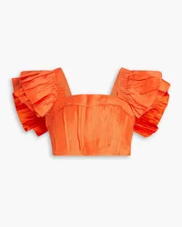 Aje. Imagine cropped ruffled linen-blend top - Orange Orange