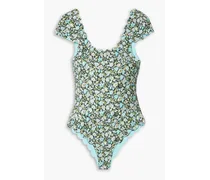 Mexico reversible floral-print textured stretch-crepe swimsuit - Green