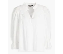 Lace-trimmed embroidered cotton blouse - White