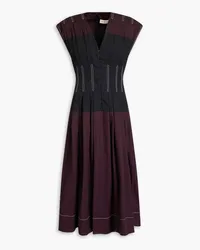 Tory Burch Pleated color-block cotton-twill midi dress - Purple Purple