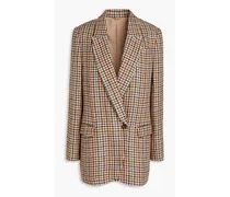 Checked linen and silk-blend tweed blazer - Brown